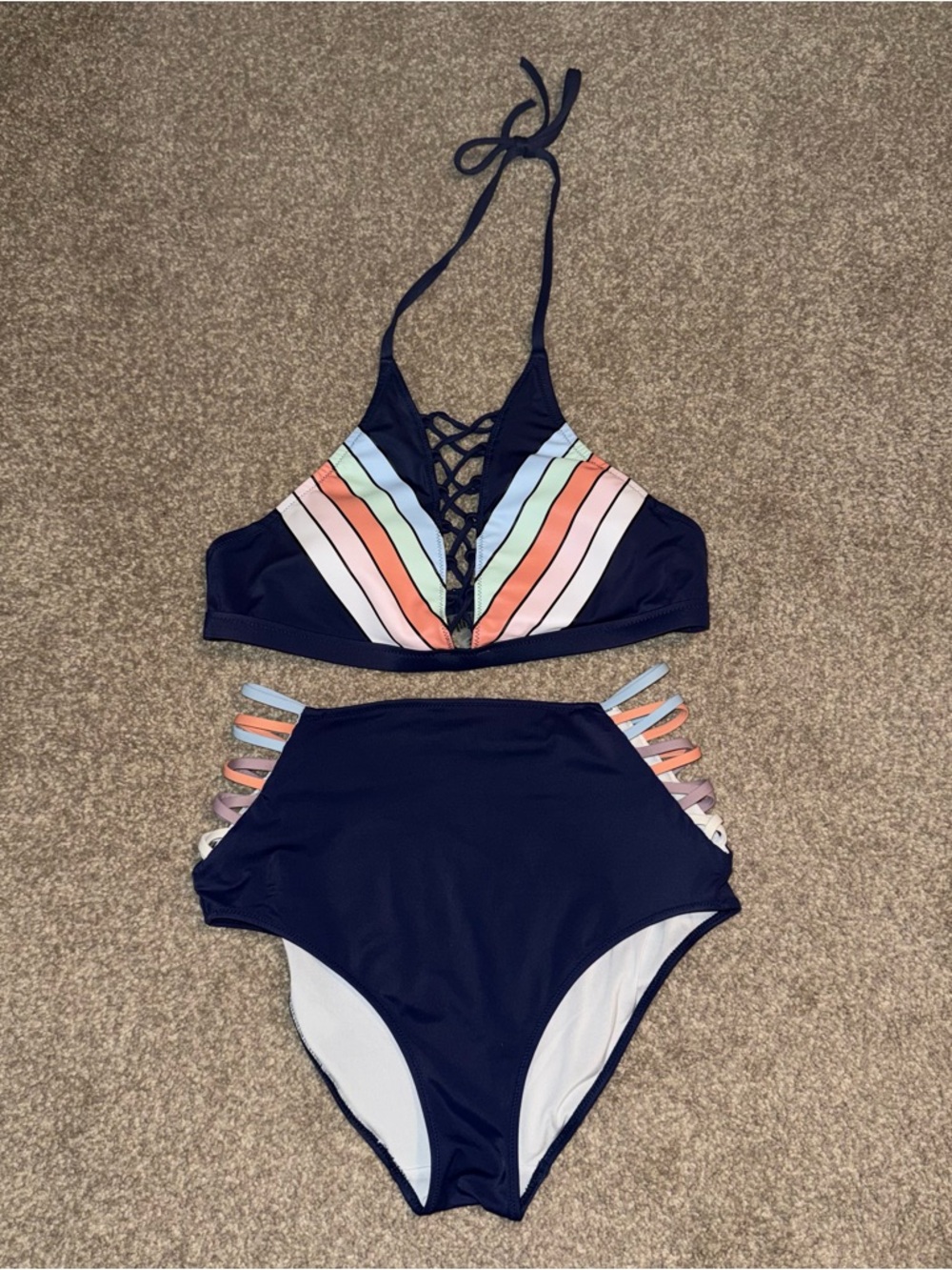 PINK Victoria's Secret Blue Bikini Set with Pastel Accents